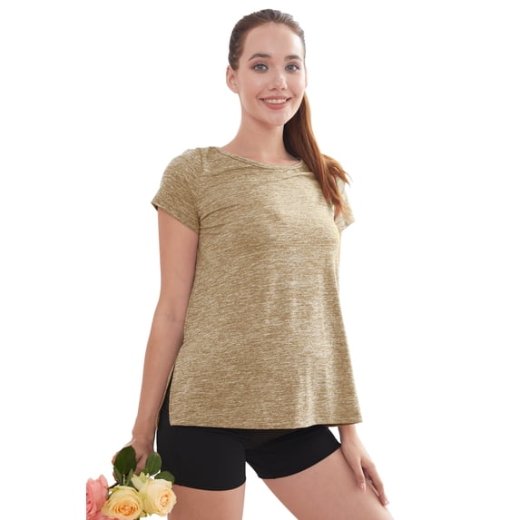 PARNIXS Women's Short Sleeve Split Side Pregnancy T-Shirts Maternity Clothes, Small