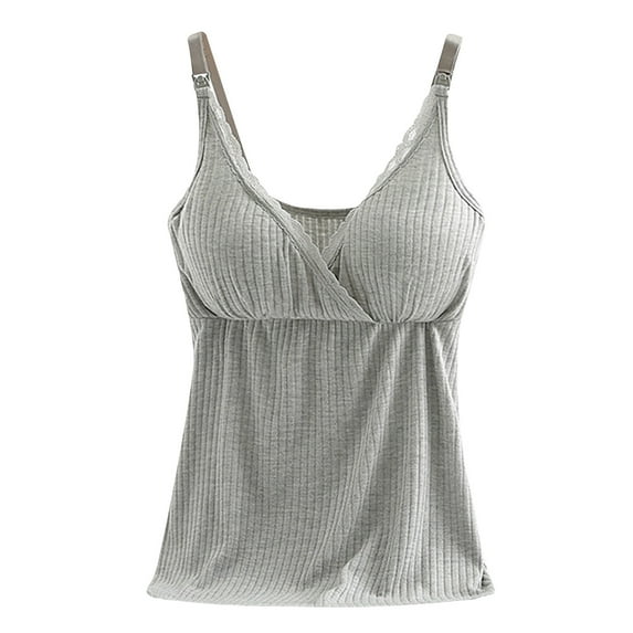 Women's Maternity Tank Tops Summer T shirt Women's Round-Neck Solid Color Sleeveless Breast Feeding Pregnant Nursing Women Cami Tank Tops T-Shirt Gray M