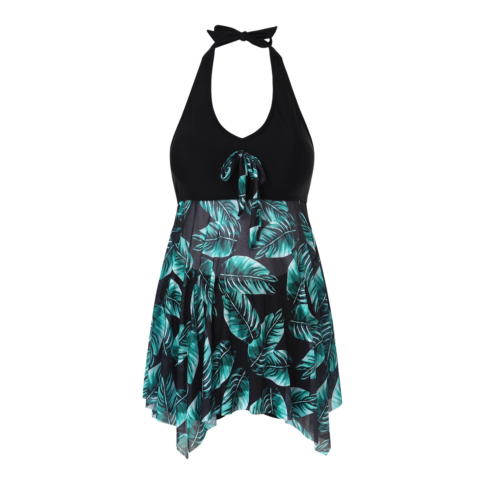 JIUKE Plus Size Swimsuit For Women Two-Piece Swimsuit Tankini Swimdress Printed Halter Sleeveless Conservative Split Beach Swimsuit Shorts Set