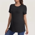 thumbnail image 1 of Women's Maternity Tops Crewneck Short Sleeve Shirts Casual Loose Tunic Tops Split Hem Ribbed Summer Blouses Pregnancy Clothes, 1 of 5