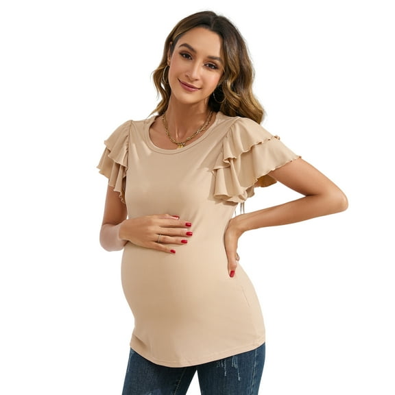 Women's Maternity Tops Flying Short Sleeve Stylish T Shirt Casual Pregnancy Blouse