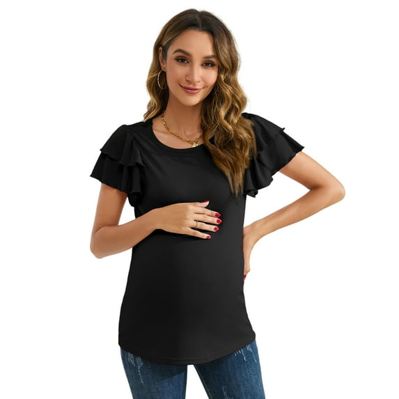 Women's Maternity Tops Flying Short Sleeve Stylish T Shirt Casual Pregnancy Blouse