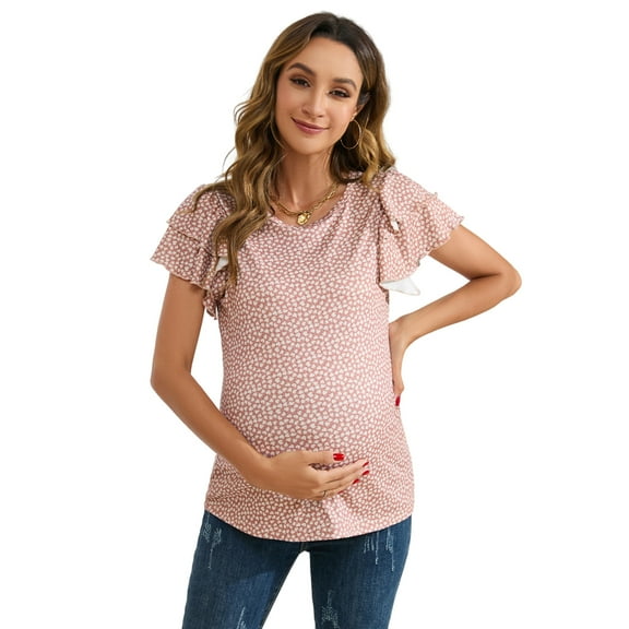 Women's Maternity Tops Flying Short Sleeve Stylish T Shirt Casual Pregnancy Blouse