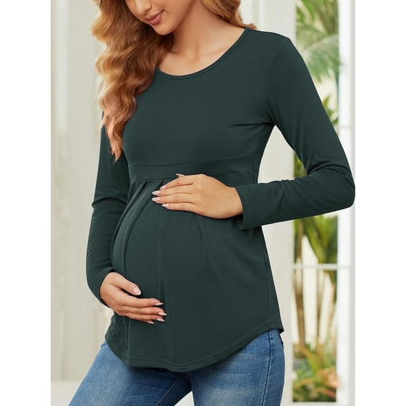Yawrut Ladies Maternity ruffled Pleated Stretch Slim Comfortable long sleeve top
