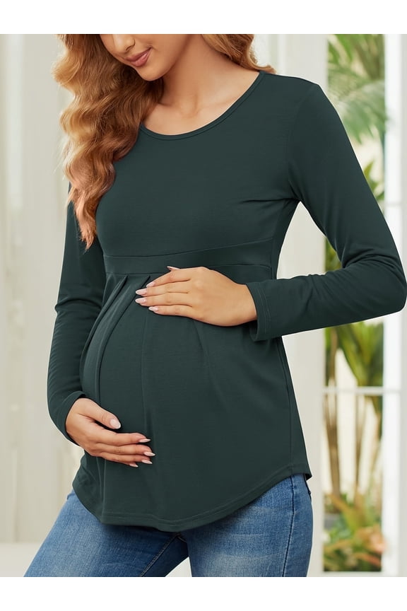 Ladies Maternity ruffled Pleated Stretch Slim Comfortable long sleeve top