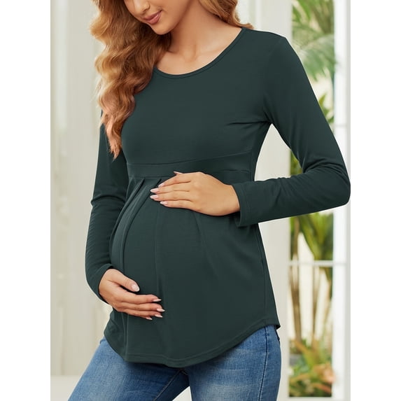 Yawrut Ladies Maternity ruffled Pleated Stretch Slim Comfortable long sleeve top