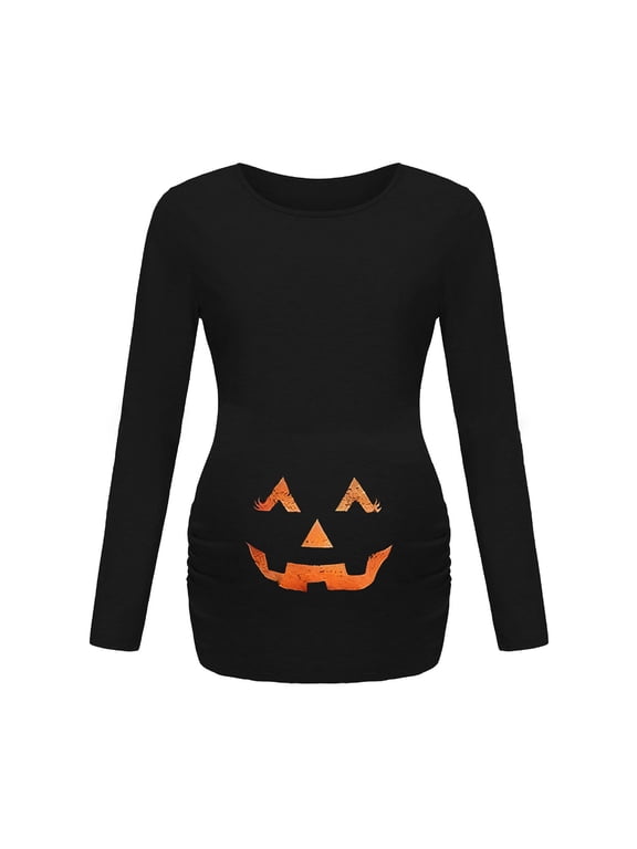 Women's Maternity Tops Tunic T-Shirt Pregnancy Clothes Halloween Printed Round Neck Comfortable Casual Maternity Wear Long Sleeved Patterned Top XXL
