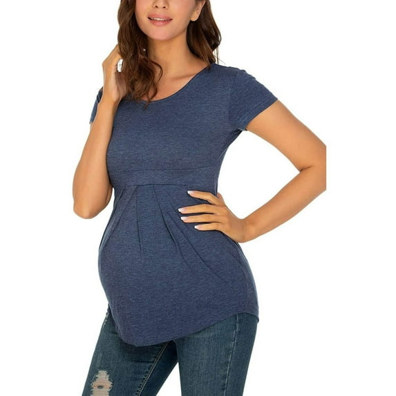 Women's Maternity Tops Tunic T-Shirt Pregnancy Clothes Ladies Fashion Solid Color Print Short Sleeve Pregnant Woman Casual Clothe Top