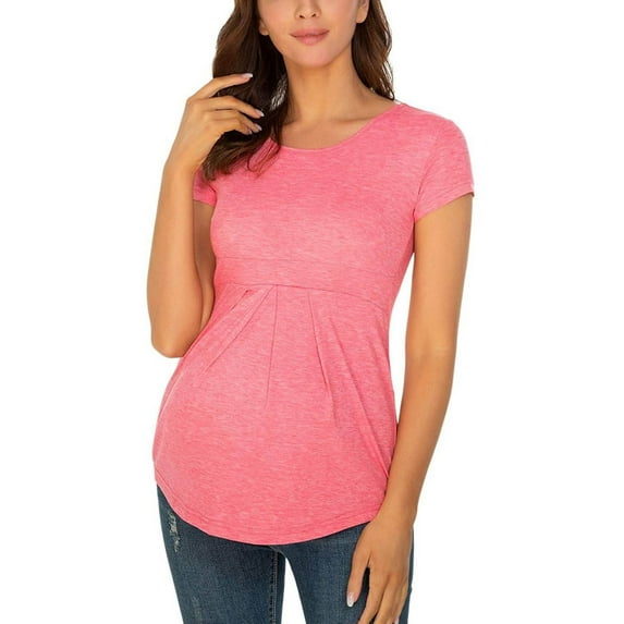 Women's Maternity Tops Tunic T-Shirt Pregnancy Clothes Ladies Fashion Solid Color Print Short Sleeve Pregnant Woman Casual Clothe Top