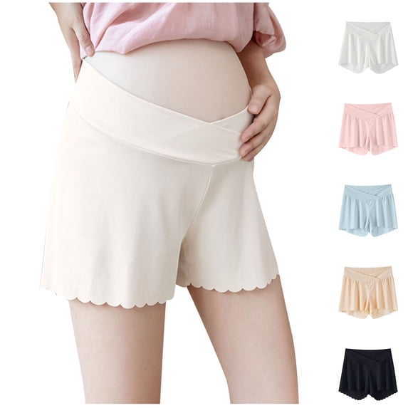 Women's Maternity Under The Belly Shorts Soft Pregnancy Pajama Shorts Loose Loungewear Shorts,L,Light Blue