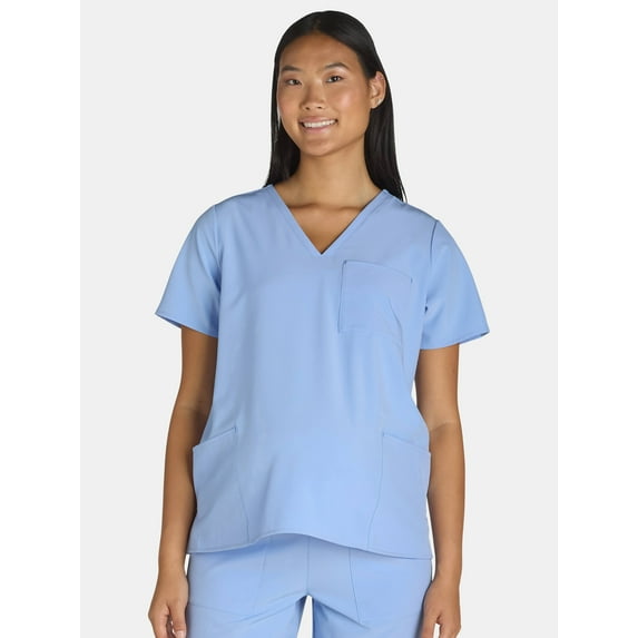 Women's Maternity V-Neck Scrub Top with Short Sleeves, Sizes XS-XXXL