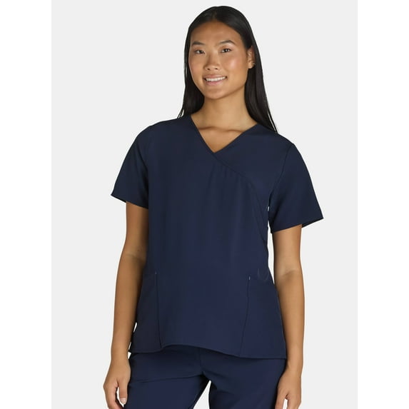 Women’s Maternity Wrap Front Scrub Top with Short Sleeves, Sizes XS-XXXL