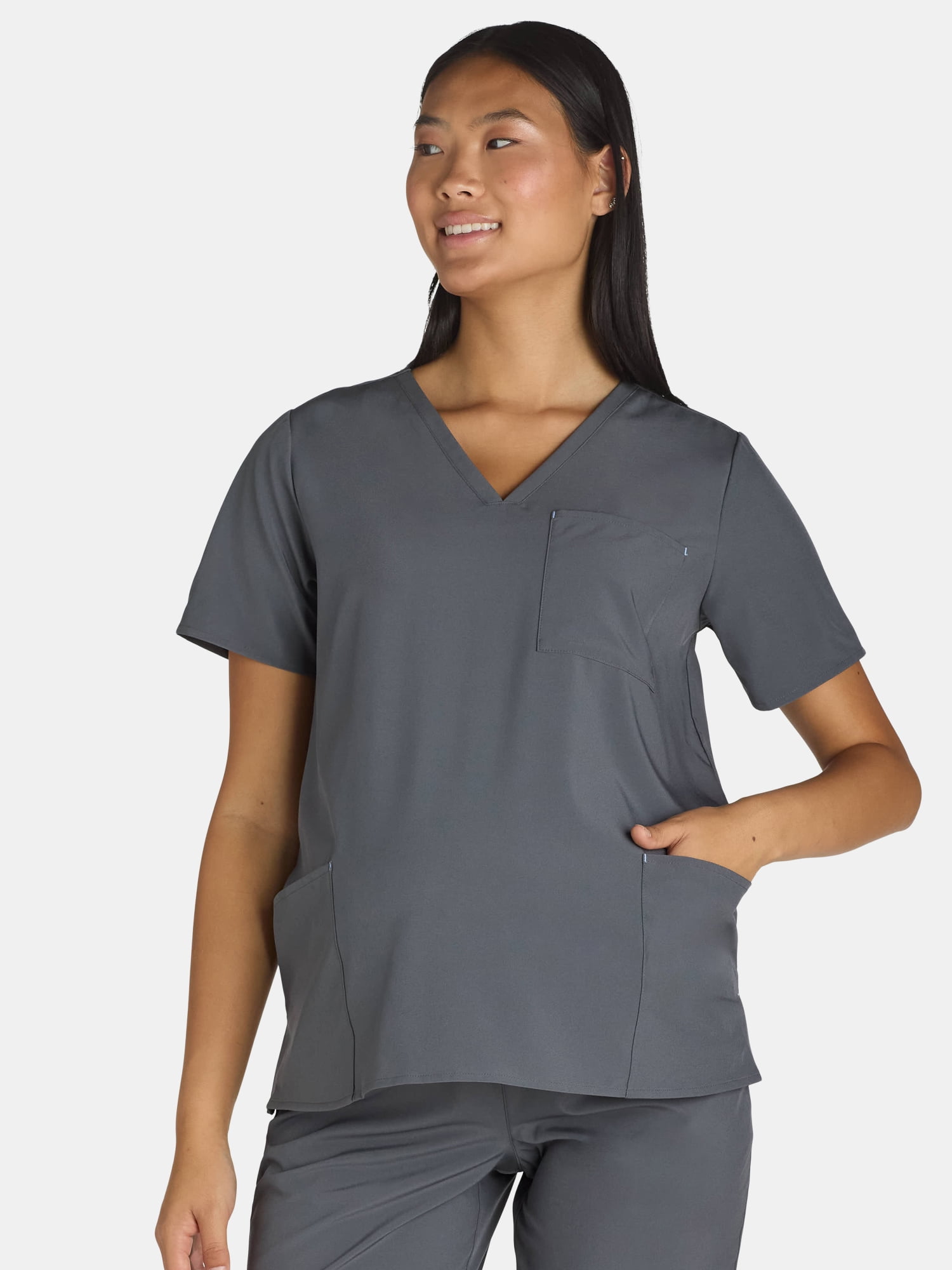 Women's Maternity V-Neck Scrub Top with Short Sleeves, Sizes XS-XXXL