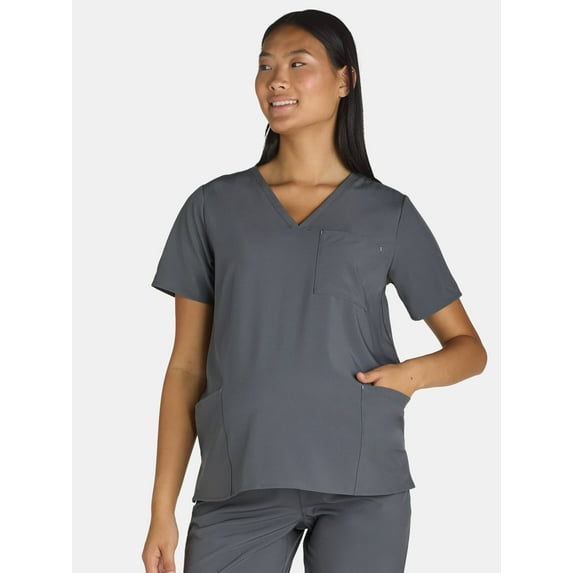Women's Maternity V-Neck Scrub Top with Short Sleeves, Sizes XS-XXXL