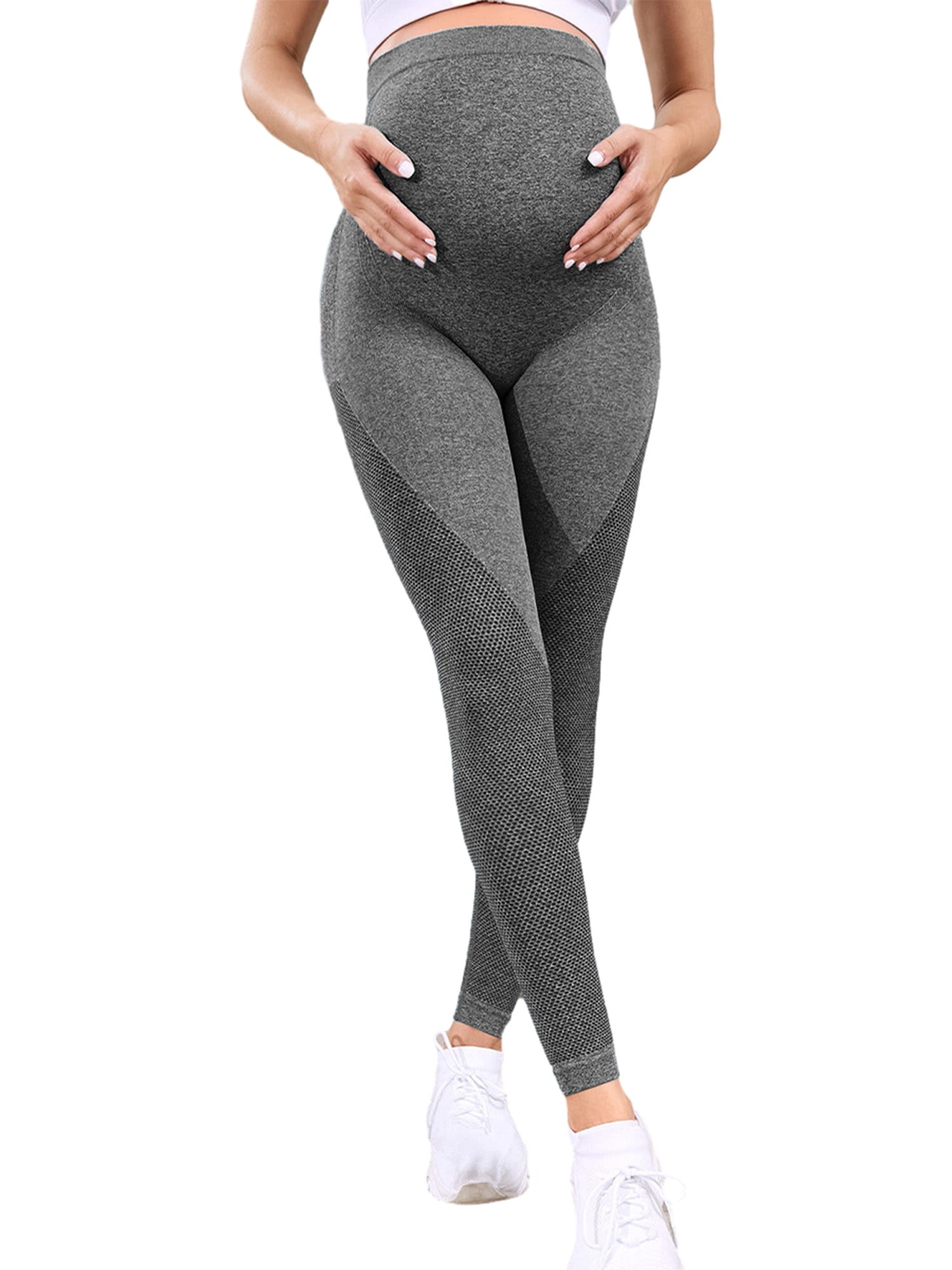 Maternity Yoga Pants Plus Size Tall Patchwork Skinny Mesh Capri