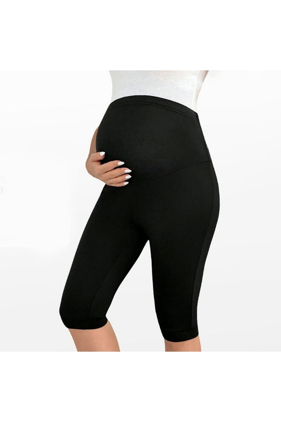 Women's Maternity Yoga 5" Shorts Over The Belly Bump Summer Pregnancy Cotton High Waisted Tummy Support Buttock Lift Workout Active Short Pants Black XL