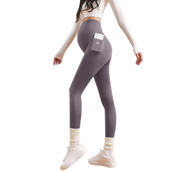 Women's Maternity Yoga Athletic Leggings Over the Belly Pregnancy Workout Yoga Tights Pants,XL,Coffee