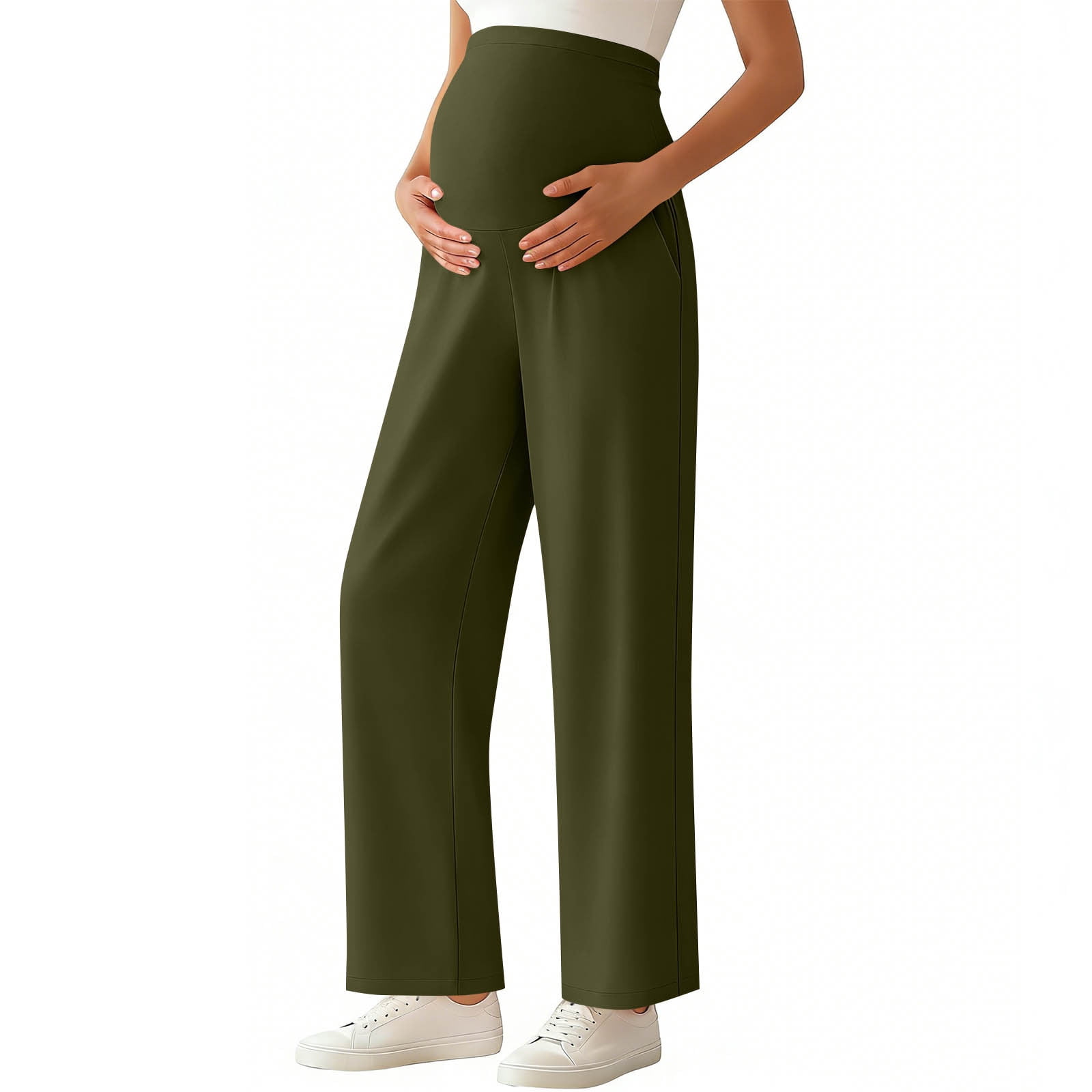 Women's Maternity Yoga Dress Pants Over the Belly Stretchy Lounge Work Pregnancy Straight Leg Trousers with Pockets