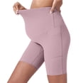 thumbnail image 1 of Women's Maternity Yoga Leggings Shorts Over The Belly Bump Summer Pregnancy High Waisted Fashion Tummy Support Buttock Lift Workout Active Short Pants with Pockets Pink L, 1 of 4