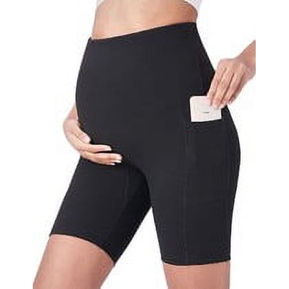 Women's Maternity Yoga Shorts Over The Belly Bump Summer Workout Running Active Short Pants with Pockets