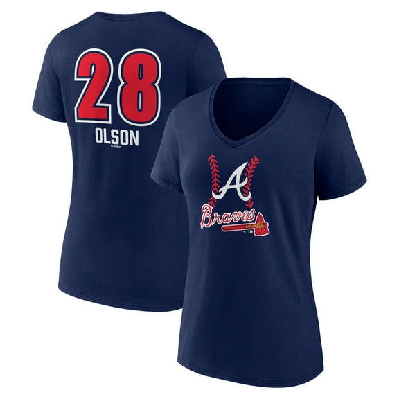 Women's Matt Olson Navy Atlanta Braves Fastball Player Name & Number V-Neck T-Shirt