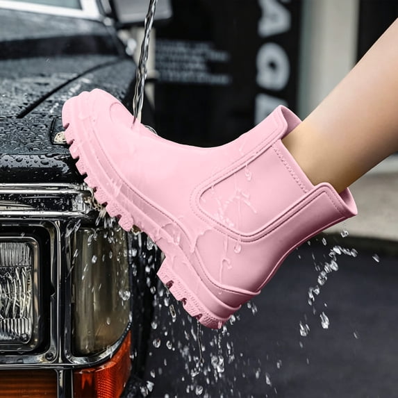 Women's Matte Elastic Side Chelsea Rain Boots Versatile Rain Boots Non Slip Waterproof Chunky Sole Ankle Short Rubber Gardening Walking Outdoor Rain Shoes for Women