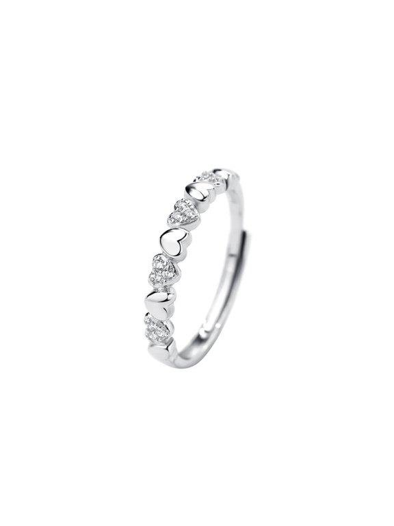Women's Matte Finish Interlocking Hearts Ring - Fashion Adjustable Silver-tone Jewelry Gift for Valentine's Day, Anniversary, or Birthday