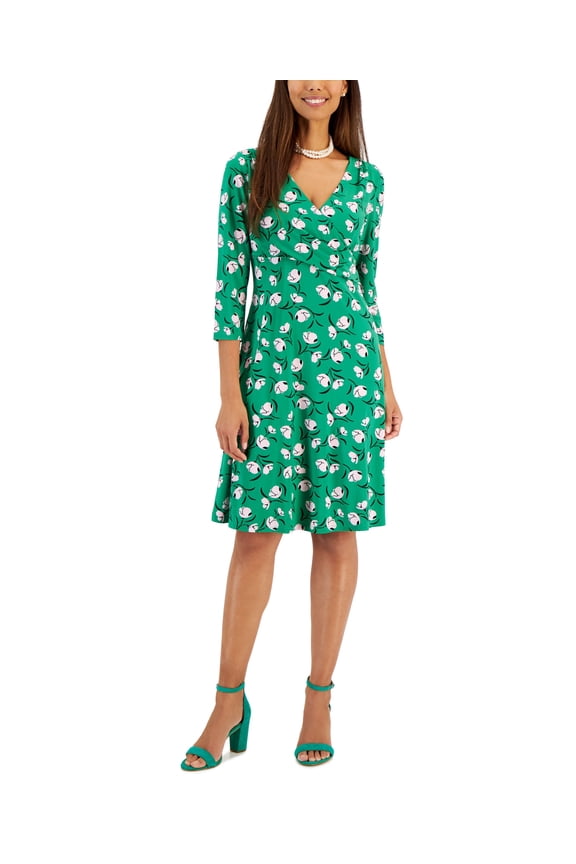 Women's Maura Printed Surplice-Neck Dress Green L