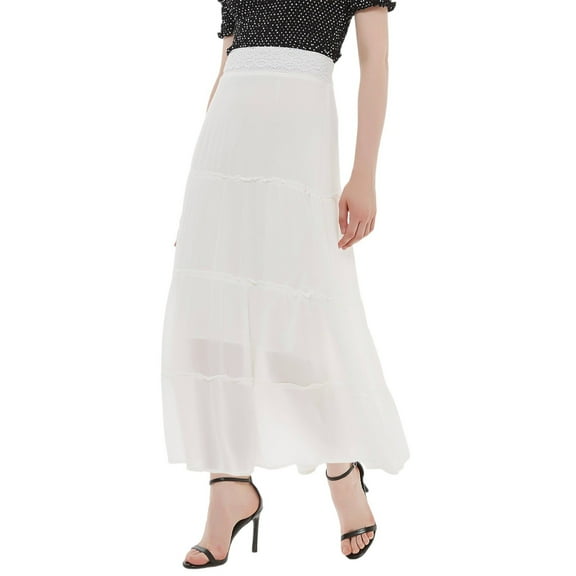 Women's Maxi Bohemian Layered Skirt- X Large,White