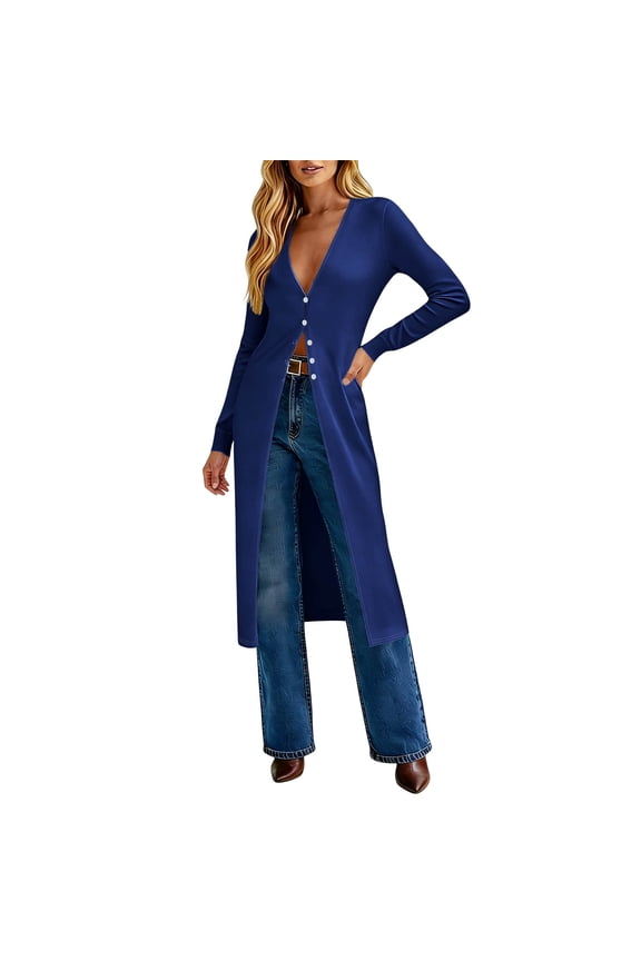 Women's Maxi Cardigan Button Down V Neck Casual Extra Long Open Front Floor Length Lightweight Duster Cardigans