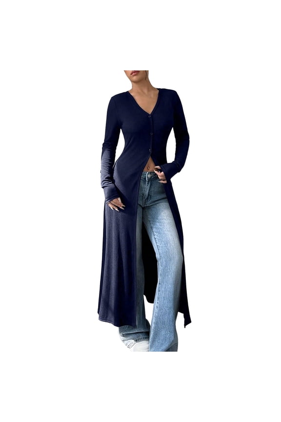 Women's Maxi Cardigan Button Down V Neck Casual Extra Long Open Front Floor Length Lightweight Duster Cardigans