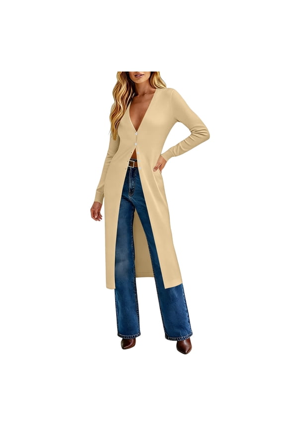 Women's Maxi Cardigan Button Down V Neck Casual Extra Long Open Front Floor Length Lightweight Duster Cardigans