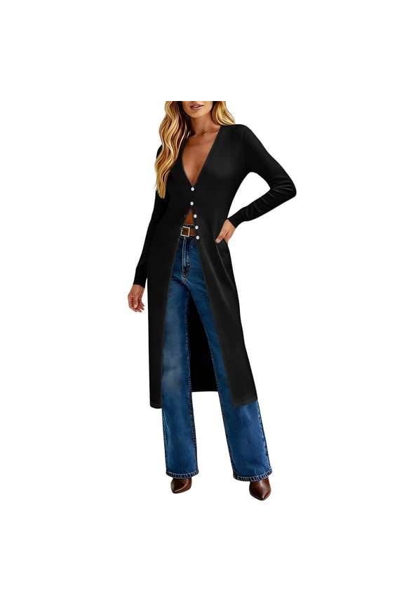 Women's Maxi Cardigan Button Down V Neck Casual Extra Long Open Front Floor Length Lightweight Duster Cardigans