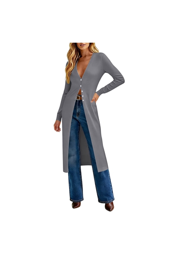 Women's Maxi Cardigan Button Down V Neck Casual Extra Long Open Front Floor Length Lightweight Duster Cardigans