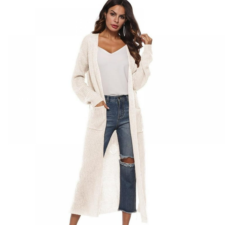 Women's Maxi Cardigan – Casual Long Flowy Open Front Floor Hollow See  Through Duster Sweater Fall Winter Coat with Pockets 