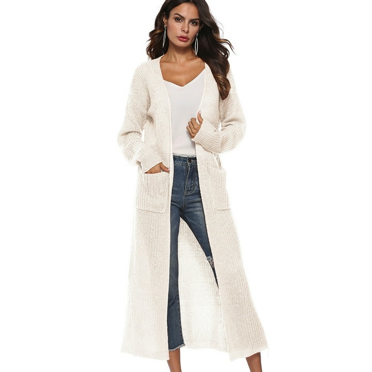 Women's Maxi Cardigan,Casual Long Sleeve Ankle-Length Flowy Open Front  Drape Lightweight Duster Irregular Hem Thin Cardigan Sweater Knitted Coat  Loose Longline Duster Coat,S-2XL Beige 