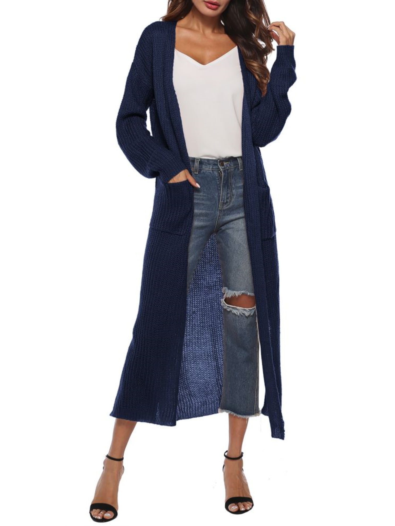 Women's Maxi Cardigan,Casual Long Sleeve Ankle-Length Flowy Open Front  Drape Lightweight Duster Irregular Hem Thin Cardigan Sweater Knitted Coat  Loose Longline Duster Coat,S-2XL Black 