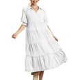thumbnail image 1 of Womens Summer Dresses Casual Turndown Collar Short Sleeve Solid Dress, 1 of 6