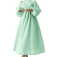 thumbnail image 1 of Women's Maxi Dress Lantern Long Sleeve Crew Neck Dress Solid Color Pleated Flowy Fashion Evening Party Dresses Fall S-2XL, 1 of 6