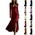 thumbnail image 1 of Women's Maxi Dress Long Dress Long Sleeve Western Style Button Front Gathered Detail Sexy Dress for Spring Fall,Dark Green,XL, 1 of 6