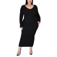 thumbnail image 1 of Women's Maxi Dress: Long Sleeve Bodycon Casual Spring Summer Dresses with V Neck Black 5XL, 1 of 3