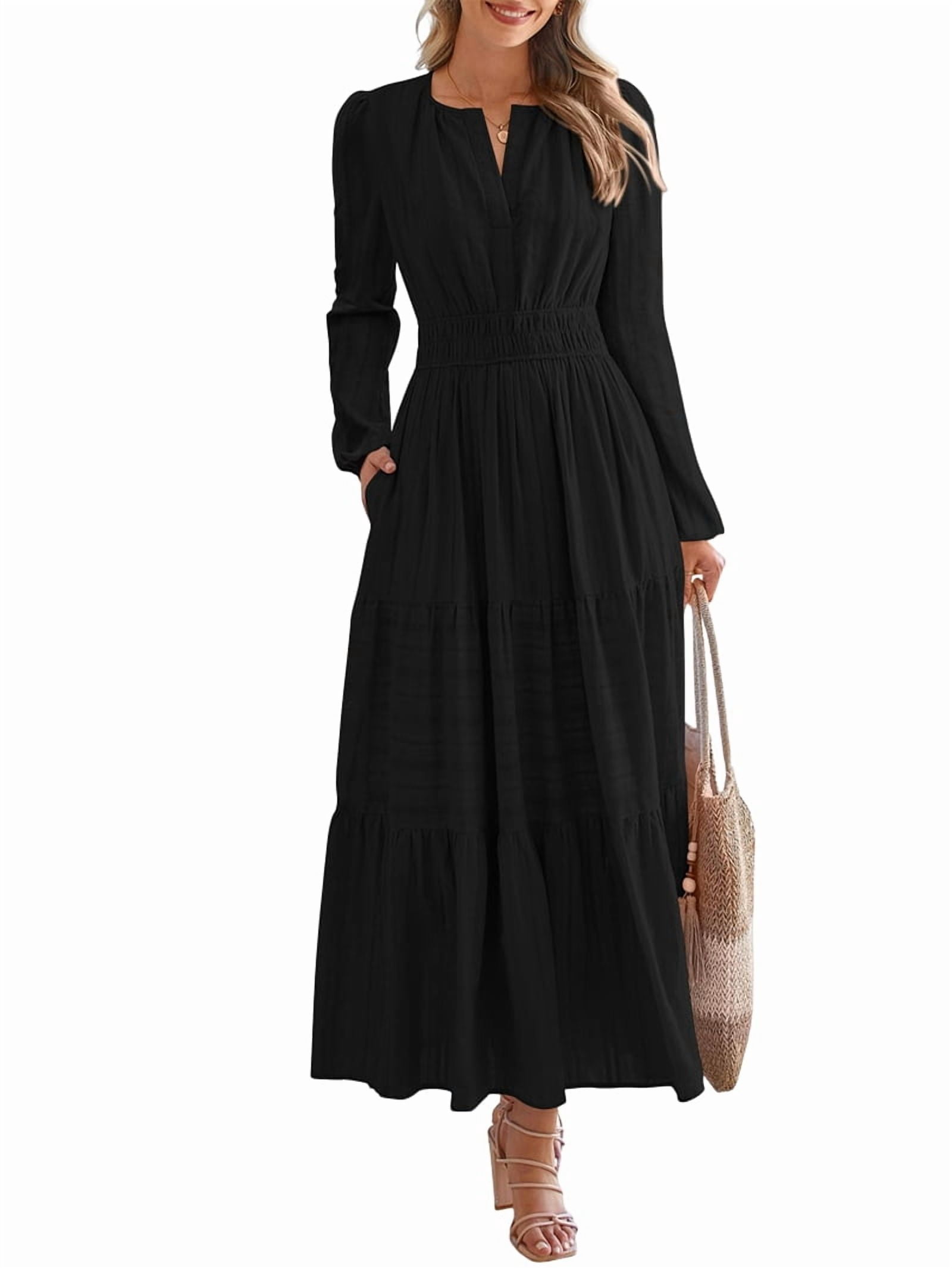 knee length dresses for ladies Marine Layer Lexi Rib V-Neck Maxi Dress in Black Medium / Black main image 0