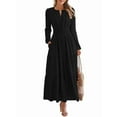 thumbnail image 1 of Women's Maxi Dress Long Sleeve V-Neck with Pockets, Casual Elastic Waist Lightweight Wedding Guest Dress for Fall Black S, 1 of 10