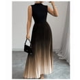 thumbnail image 1 of Women's Maxi Dress Ombre Mock Neck Sleeveless Pleated A Line Flowy Long Dresses, 1 of 5