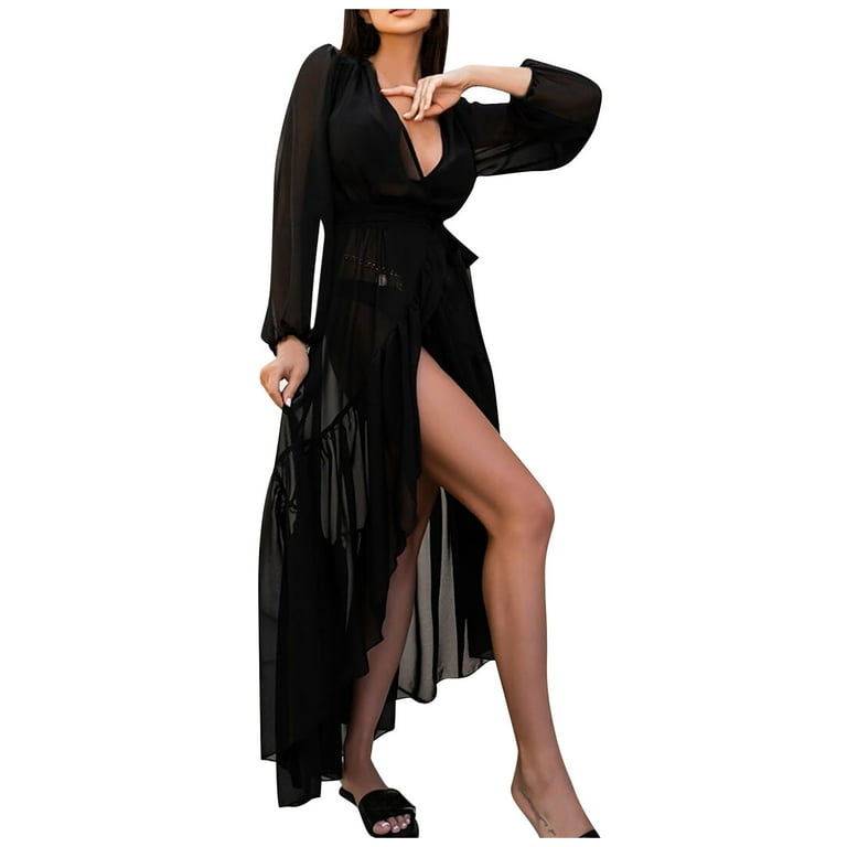 Chiffon Split V Neck Long Sleeve Maxi Dresses Chiffon Split V Neck Long Sleeve Maxi Dresses