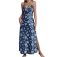 thumbnail image 1 of Women's Maxi Dress Sleeveless Carnival Holiday Outfits Printed V-Neck Spaghetti Strap Cami Long Dress with Slit (L, Navy), 1 of 8