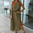 thumbnail image 1 of Women's Maxi Dress Sleeveless One Shoulder Sundresses for Women with Elastic Waist High Slit for Date Night Beach Party Summer Dress, 1 of 8