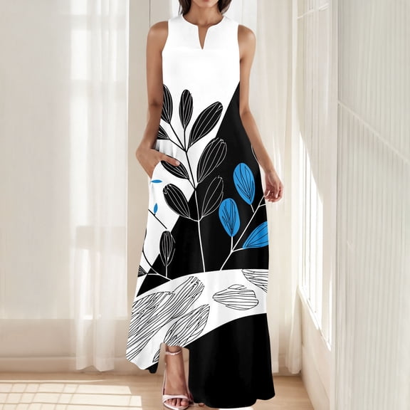 Women's Maxi Dress V Neck Sleeveless Floral Print Summer Dress Swing Style Comfort Fit for Vacation Resort Daily Casual Sundress