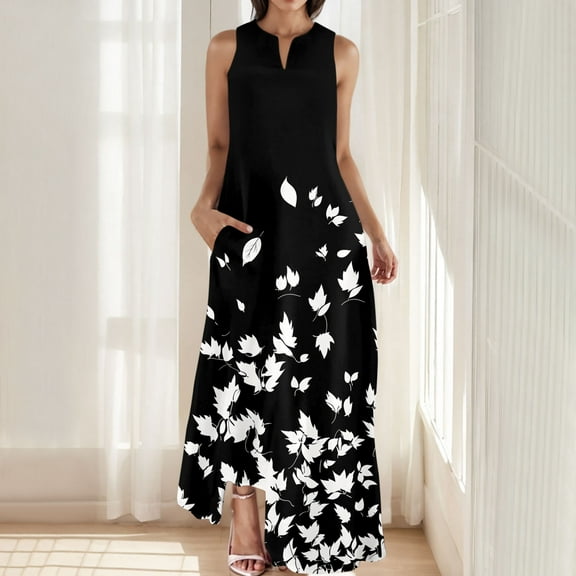 Women's Maxi Dress V Neck Sleeveless Floral Print Summer Dress Swing Style Comfort Fit for Vacation Resort Daily Casual Sundress