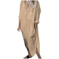 thumbnail image 1 of Women's Maxi Dress Women Easy Double Pockets Kaftan Dresses for Women Knitted Dress Long Sleeves Short Mini Dress Solid Color Long Shirt Dress Khaki 4XL, 1 of 6